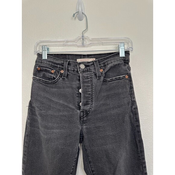 Levi's Wedgie Straight Button Fly Jeans Black Distressed High Rise Women's 26 - Picture 2 of 7